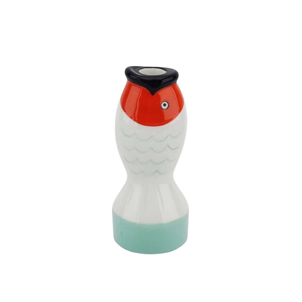 Bougeoir - Poisson - Menthe/Blanc/Orange - 7x7x16,5cm