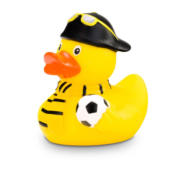 Zwart-gele supporter-eend