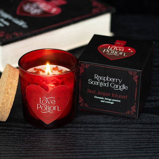 Red Jasper Crystal Candle with Raspberry Scent "Love Potion" for Valentine's Day