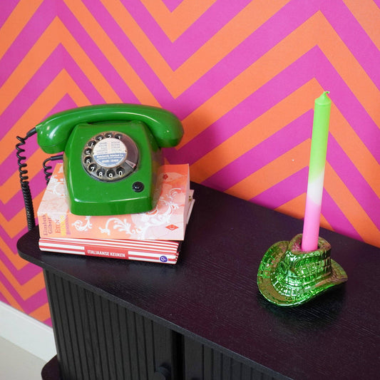 Kandelaar - Cowboyhoed - Groen - 13,5x11x7 cm