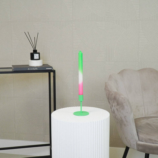 Kandelaar - Basis - Metaal - Neongroen - 8x8x10cm