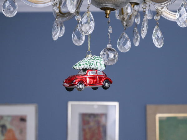 Rode VW Kever kerstdecoratie met kerstboom
