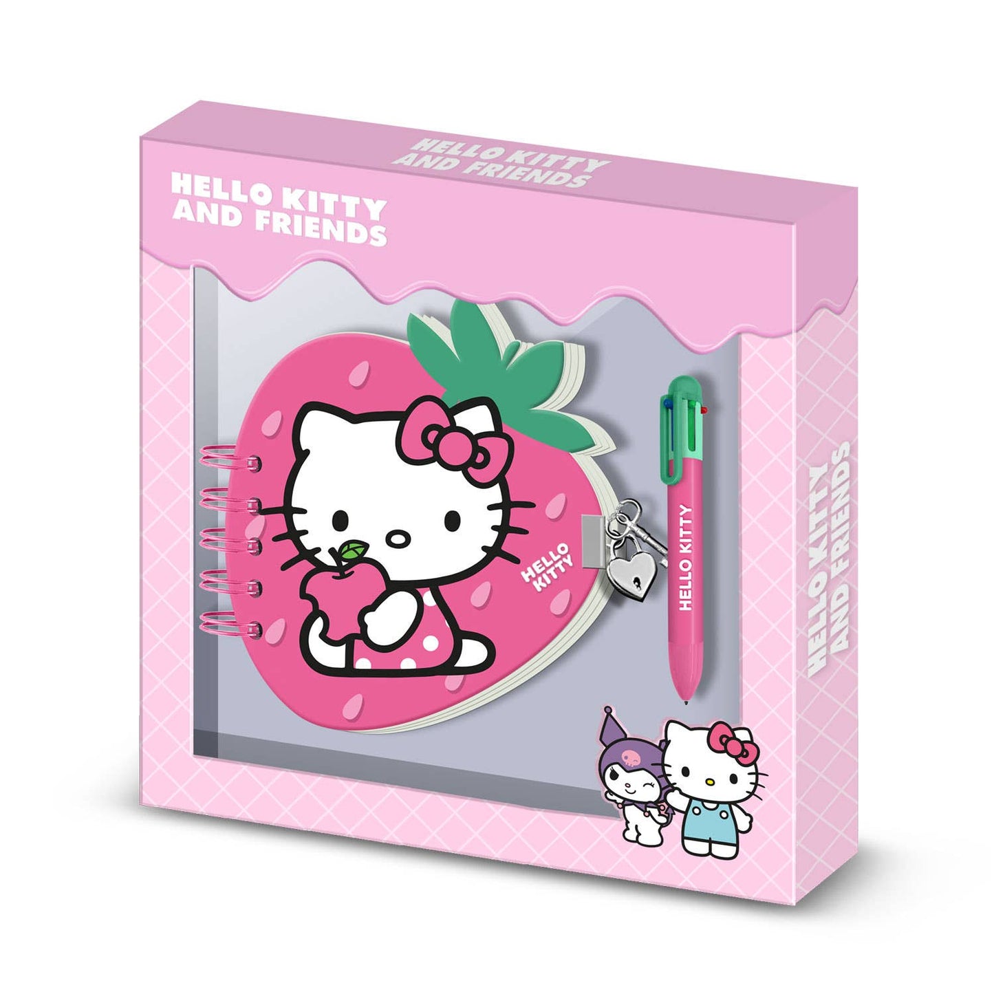 Aardbeien Dagboekset + Hello Kitty 6-kleuren Pen - Aardbei