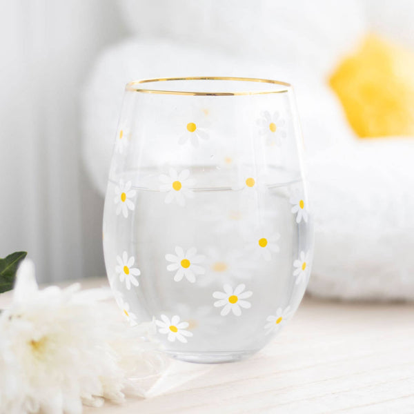Wijnglas zonder steel met madeliefjesprint