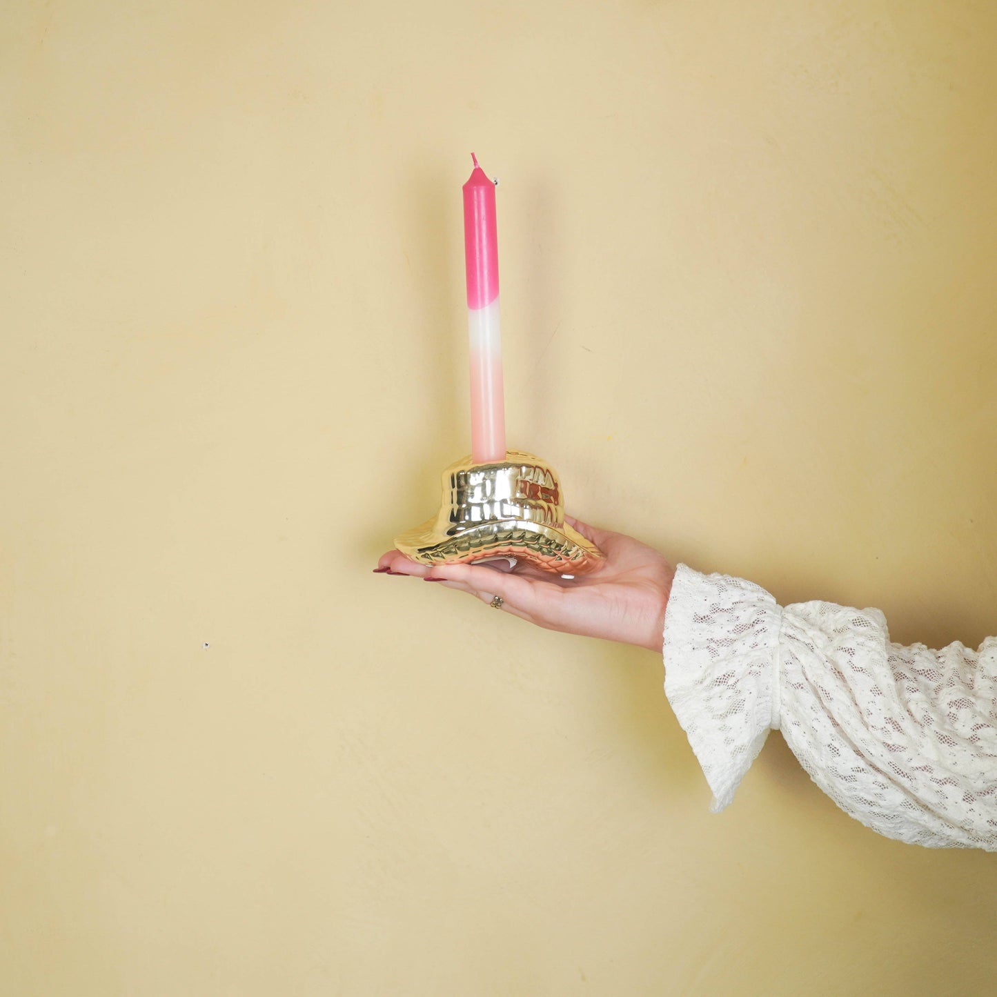 Kandelaar - Cowboyhoed - Keramiek - Goud - 13,5x11x7 cm