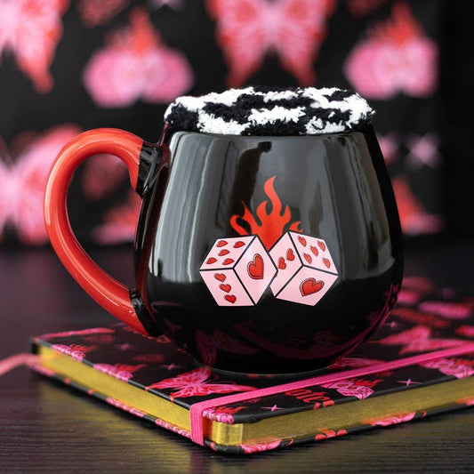 Rebel Romance Mug & Socks Gift Set – Flaming Dice