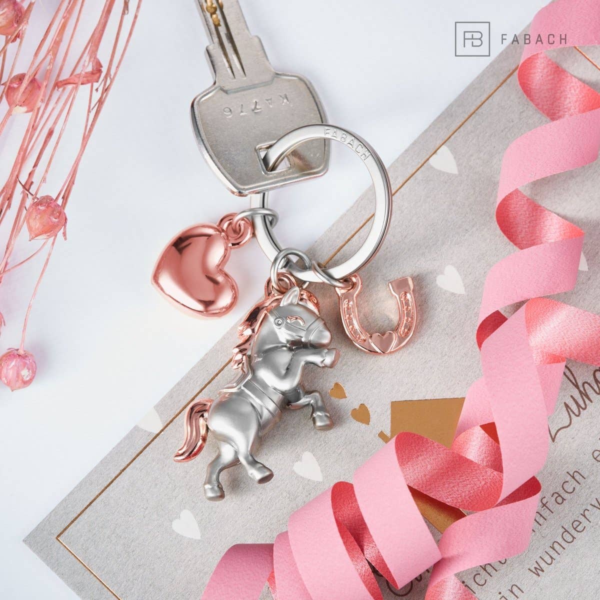 Horse Keychain with Heart and Horseshoe "Pony"