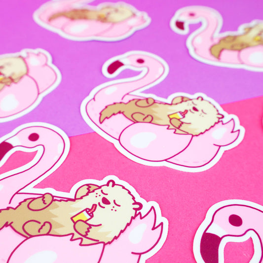 Pool Party Otter on Flamingo Float Sticker