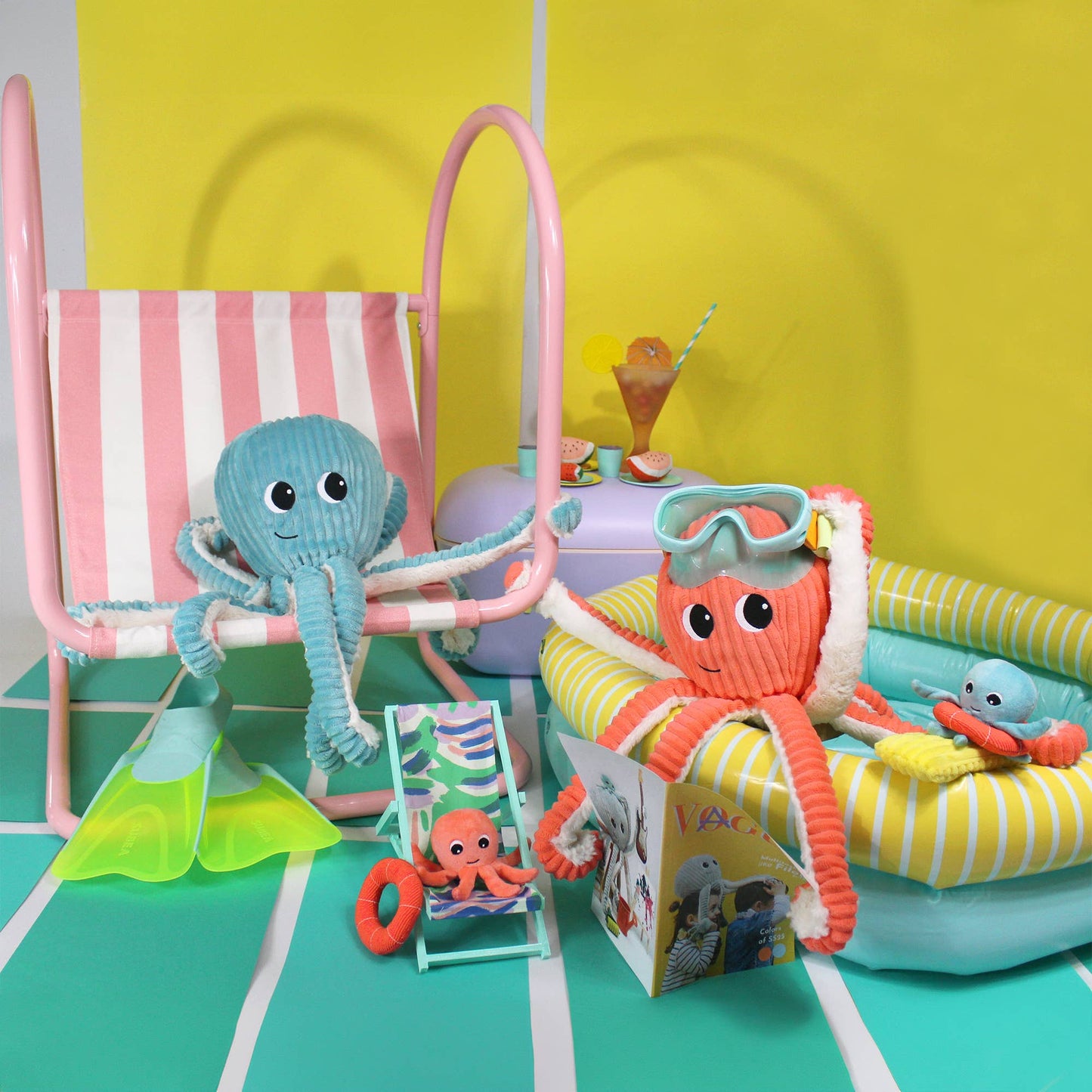 Peluche Ptipotos Maman et Bébé Poulpe - Bleu Aqua