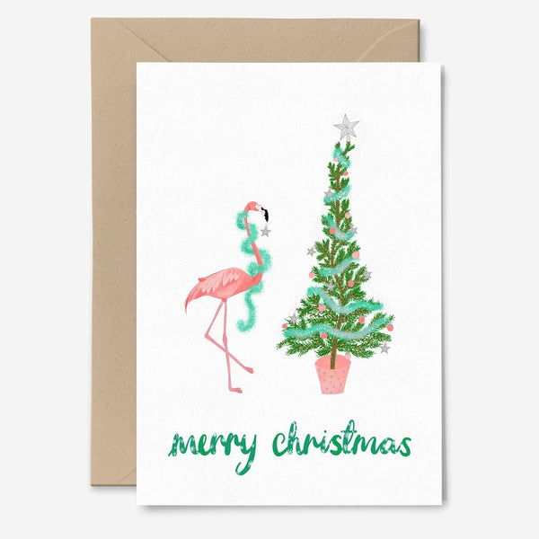 Roze Flamingo Kerstkaart