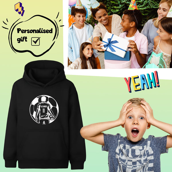 Sweat à capuche football – Fringoo football noir for Boys Cotton Rich Soft Hooded – football Ball noir