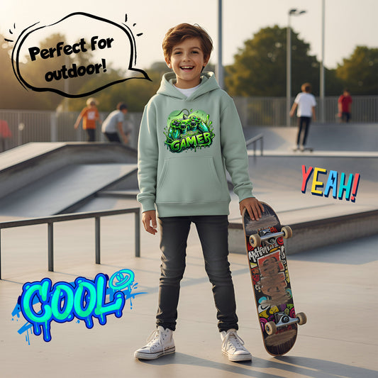 Fringoo gamer Sweat à capuche garçon Cotton Rich Soft Hooded Sweatshirt- gamer vert