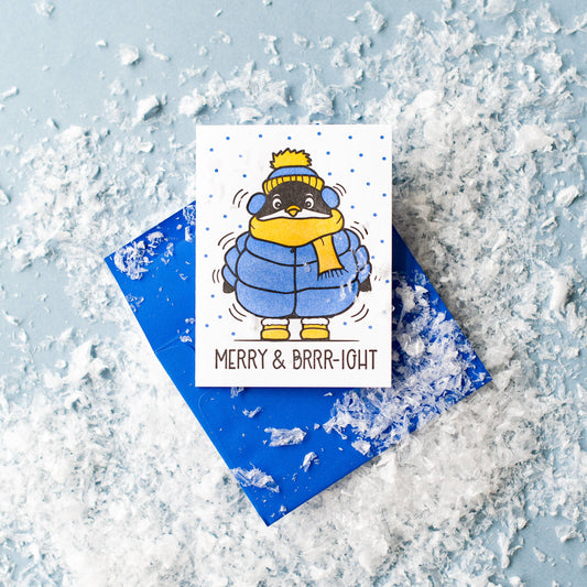 Carte de Vœux Pingouin « Merry & Brrright »