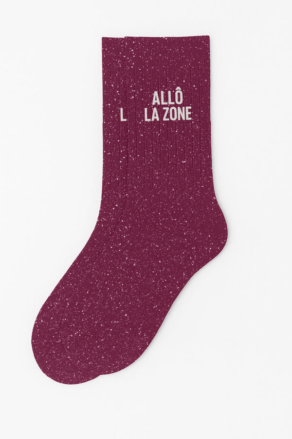 Chaussettes à Paillettes à Message "Allô la Zone" - Violet