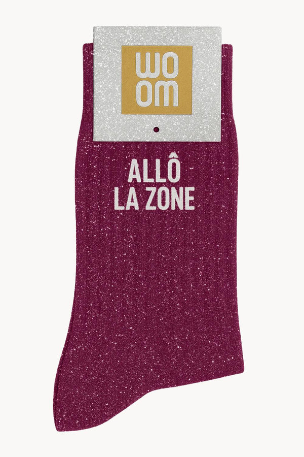 Chaussettes à Paillettes à Message "Allô la Zone" - Violet