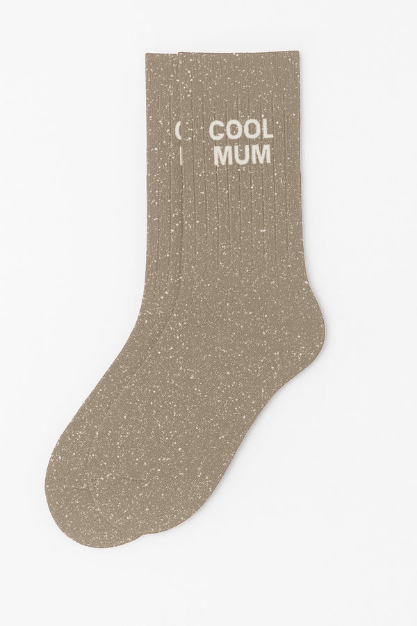 Chaussettes à Paillettes à Message "Cool Mum" - Beige