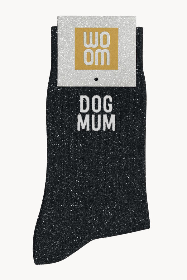 Chaussettes à Paillettes à Message "Dog Mum" - Noir