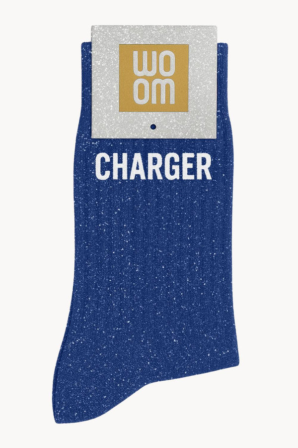 Chaussettes à Paillettes à Message "Charger" - Bleu Electrique