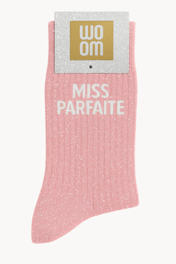 Chaussettes à Paillettes à Message "Miss Parfaite" - Rose Babydoll