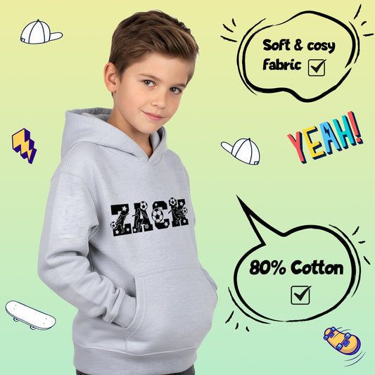 Fringoo football Sweat à capuche gris garçon Cotton Rich Soft Hooded Sweatshirt- football Alphabet gris