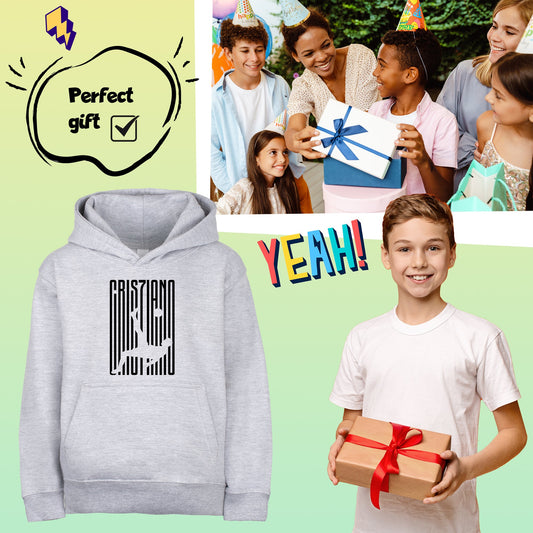 Fringoo gamer Sweat à capuche gris garçon Cotton Rich Soft Hooded Sweatshirt- Cristiano Kick gris