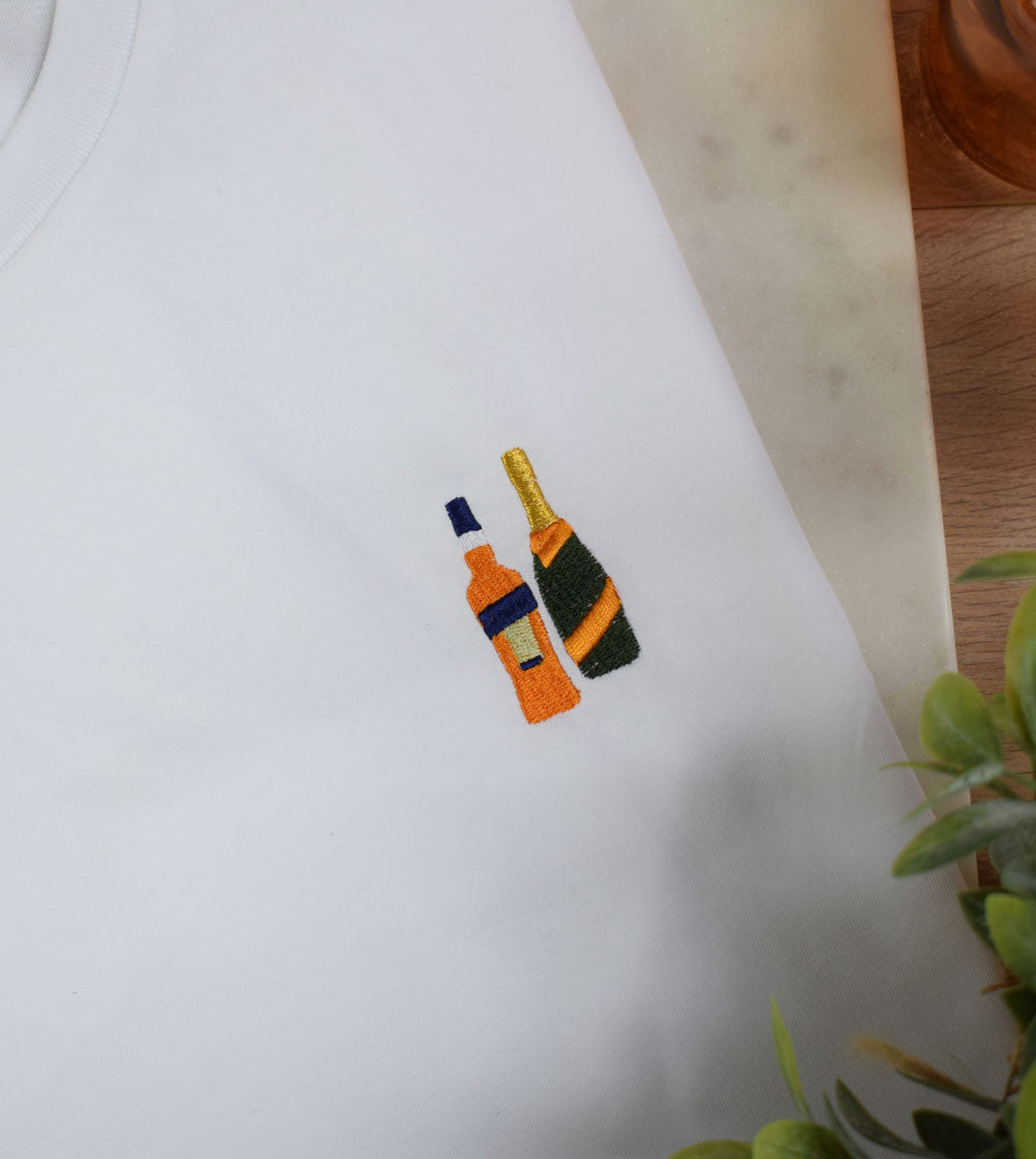 Aperol Spritz Bottles Embroidered T-Shirt