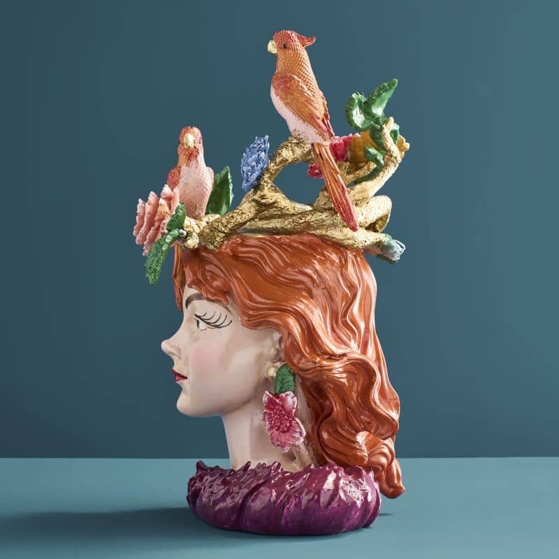 Vase tête de femme M. Perroquets