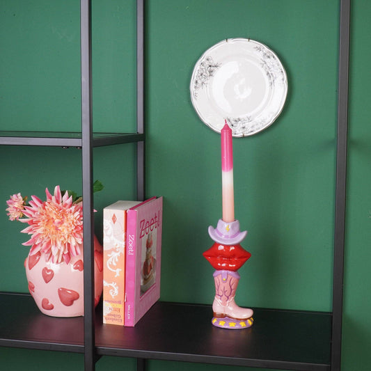 Kandelaar - Laars / Lippen / Hoed - Roze / Rood / Lila - 10x8x20 cm