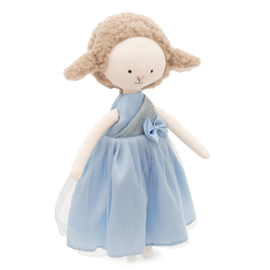 Zoe the Sheep Plush Toy: Blue satin dress, 29 cm, suitable from 0 months