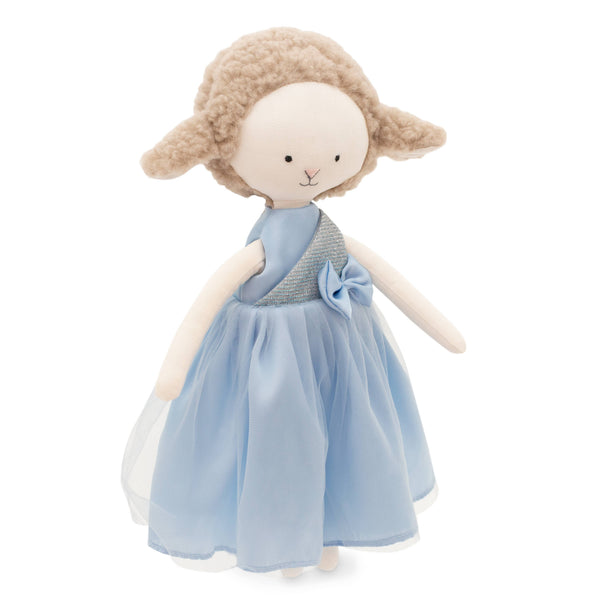 Pluche knuffel Zoe het Schaap: Blauwe satijnen jurk, 29 cm, geschikt vanaf 0 maanden