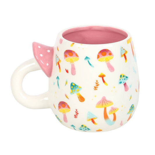 Funky Fungi ceramic mug with mushroom-shaped handle