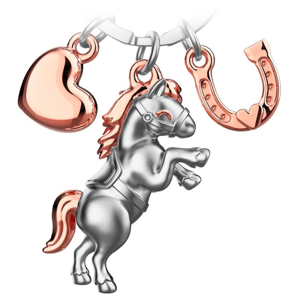 Sleutelhanger met paard, hartje en hoefijzer "Pony"
