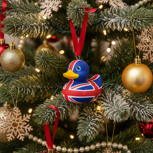 Hangende decoratie met eendje en de Britse vlag