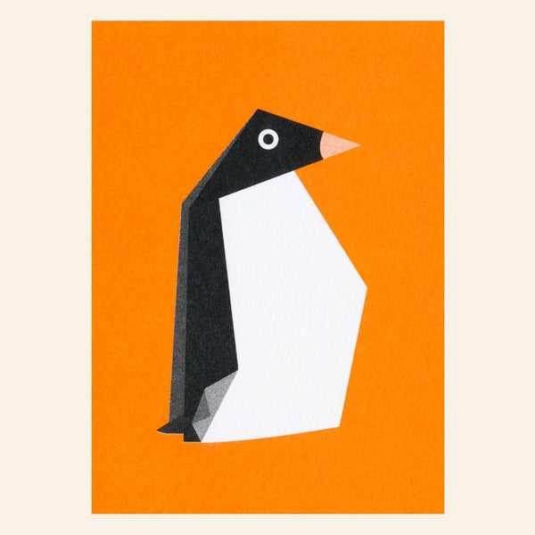 Ansichtkaart met origami pinguïn