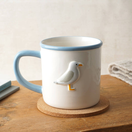 "Seagull" stoneware mug for coastal living in a gift box