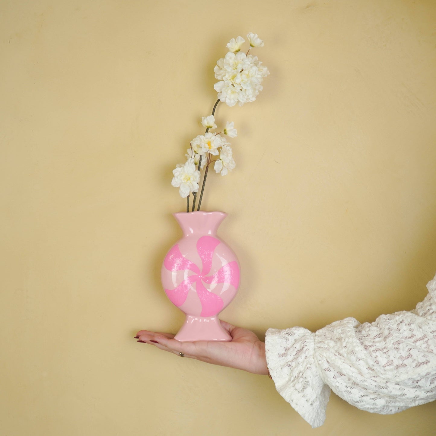 Bloemenvaas - Karamelkleur - Keramiek - Rood/Wit - 12x6,5x20cm