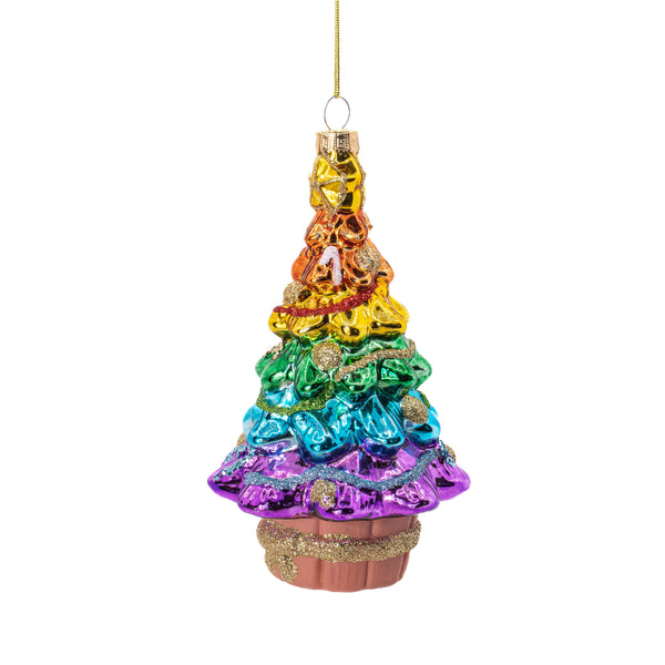 Kerstbal, kerstboom, regenboog