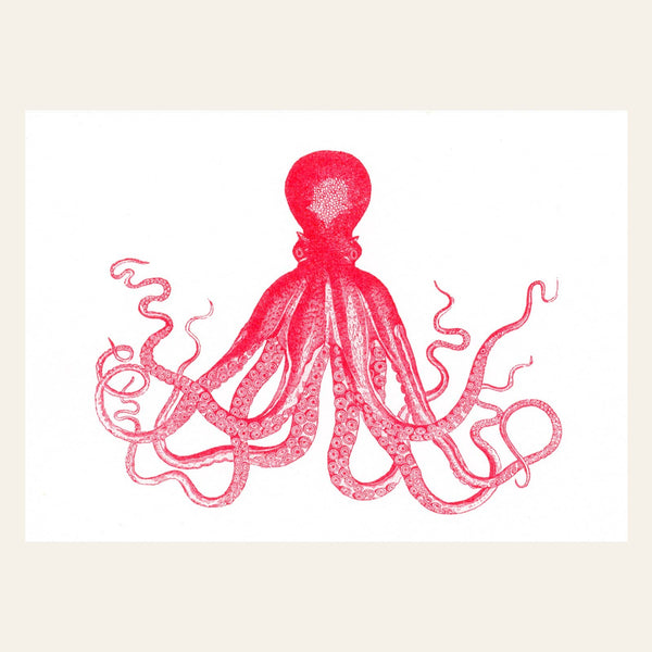 Ansichtkaart met rode octopus