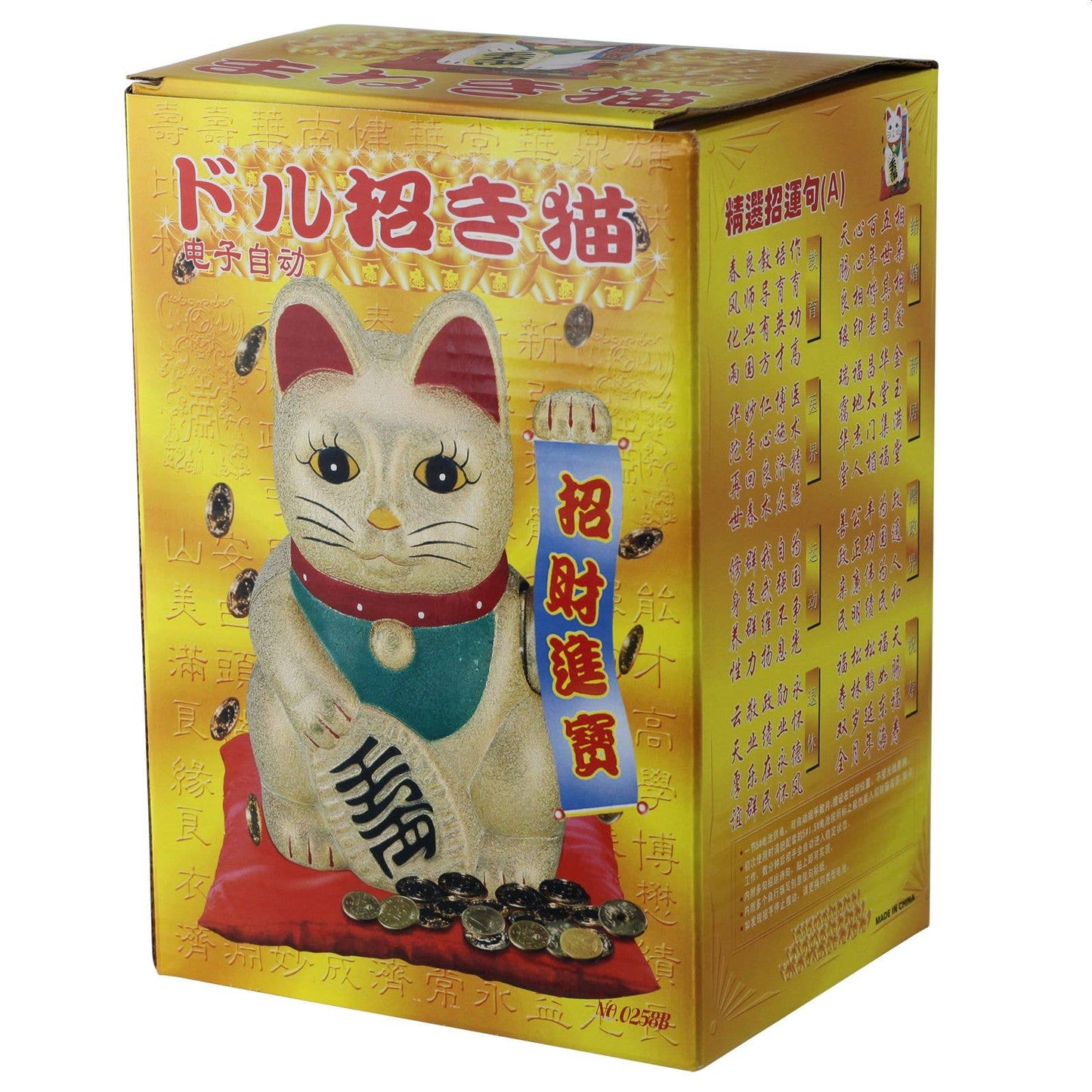 Maneki-neko gelukskat, golvende kat, 20 cm, wit