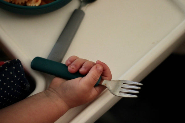 Cutlery set (fork/spoon/knife) - grey and blue