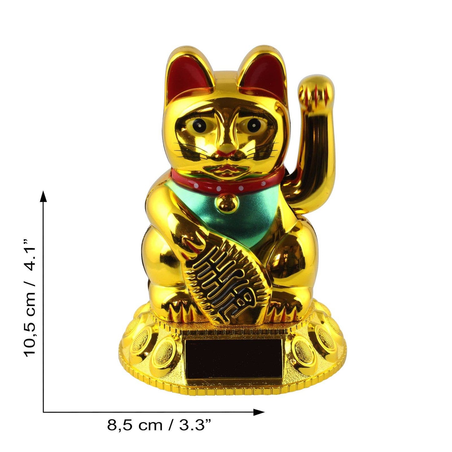 Gelukskat Maneki-neko, wuivende kat, rond, 10,5 cm, goud