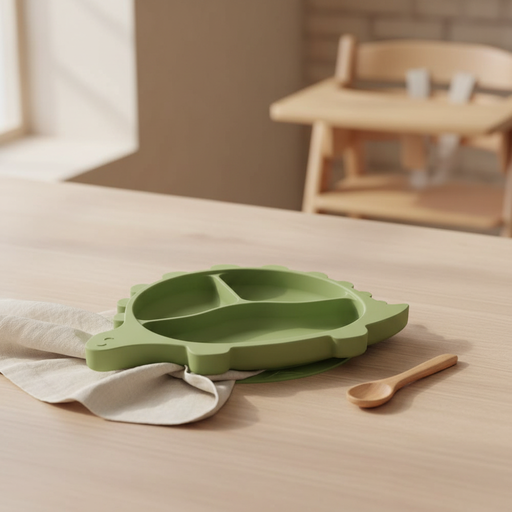 Assiette dinosaure avec ventouse - Vert Olive