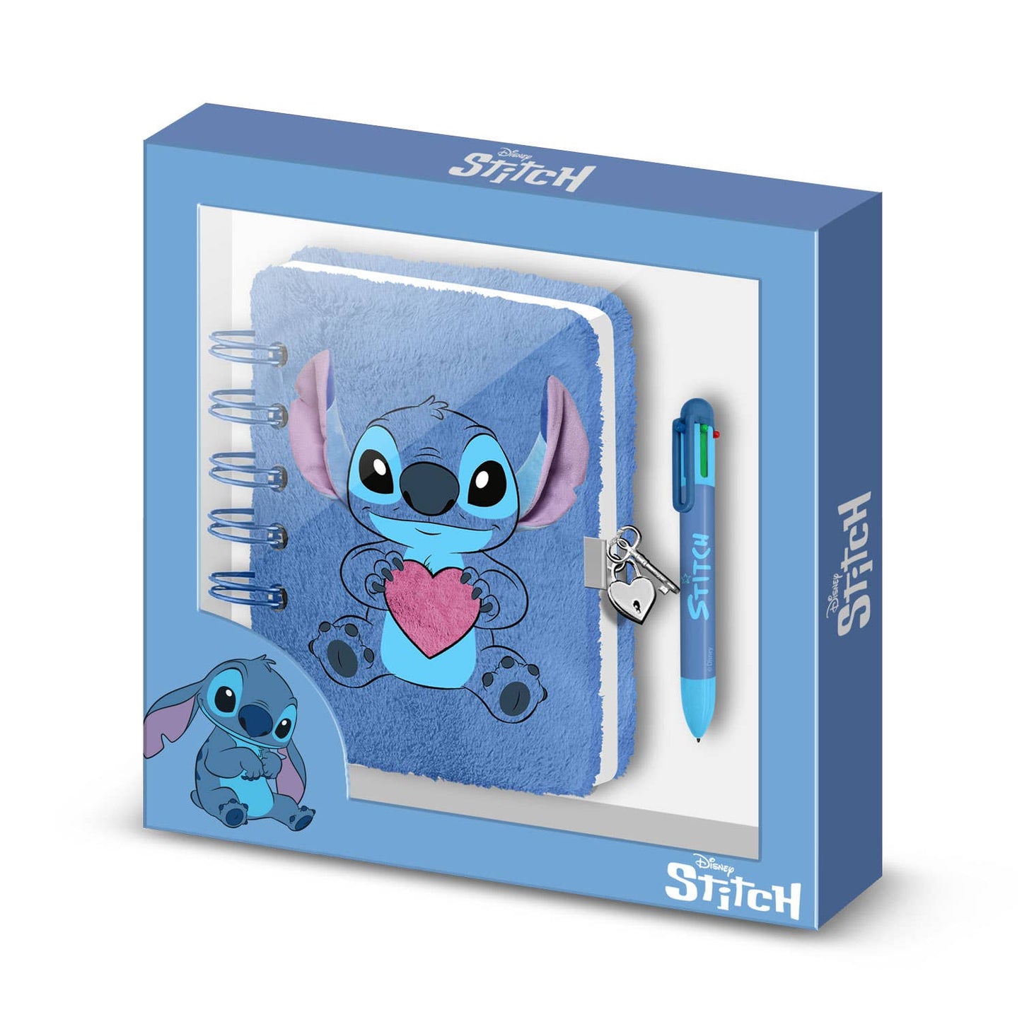 Pluche dagboekpakket + 6-kleuren Lilo & Stitch pen - Stitch hart