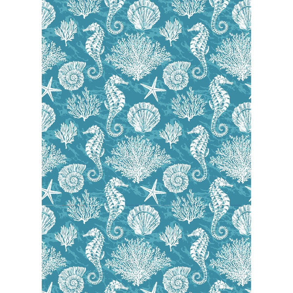 Torchon Hippocampe, Corail et Coquillage, 71x51cm
