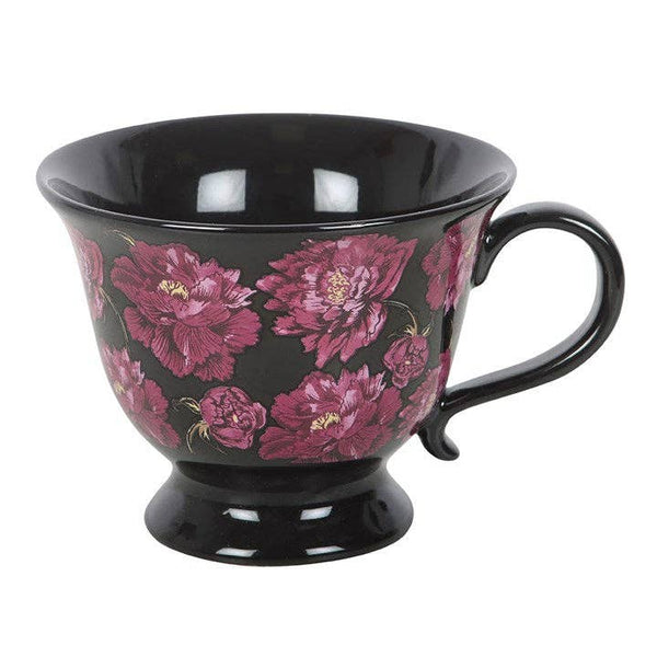 Teetasse mit dunklem Romantik-Blumenmuster