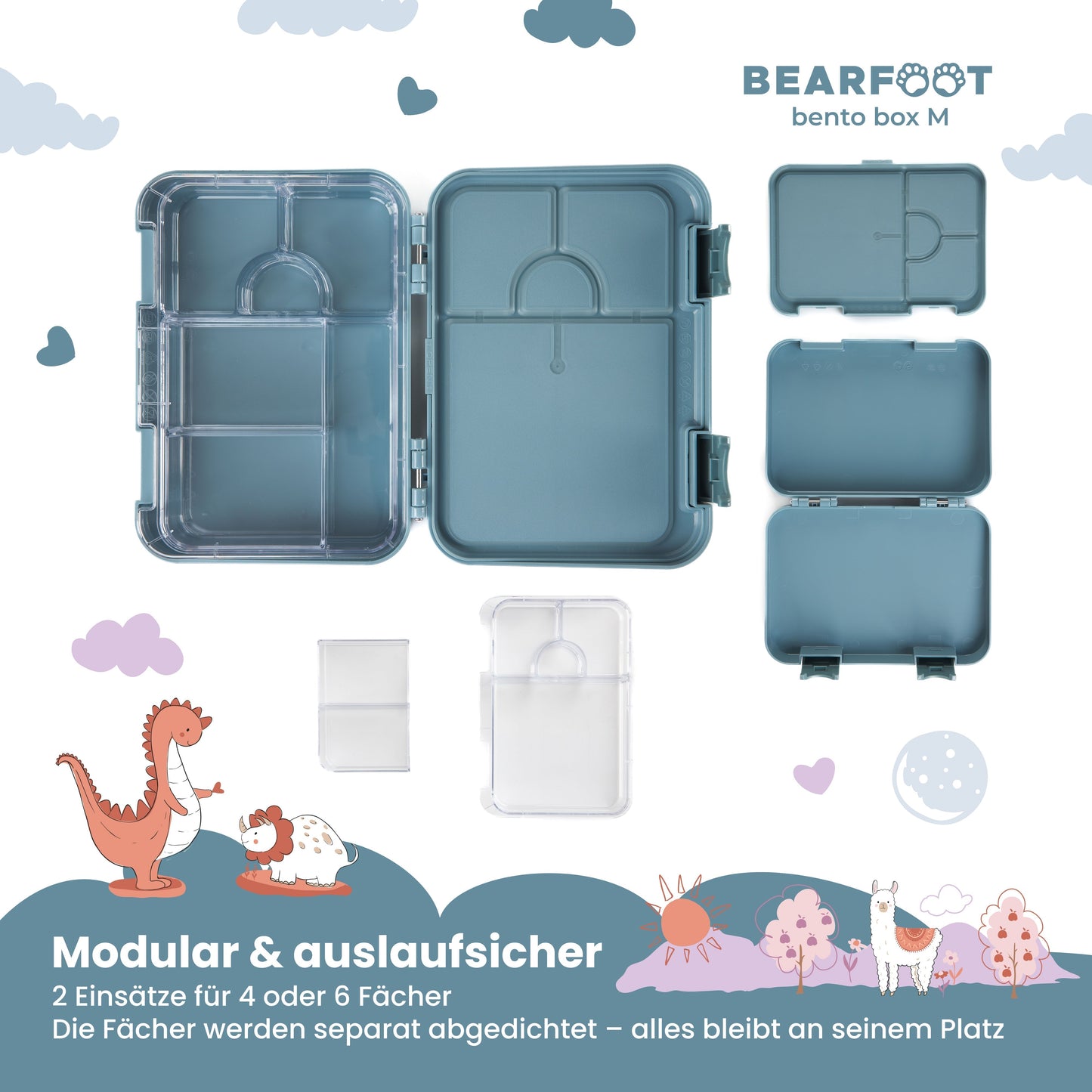 Brotdose Kinder mit Fächern, Lunchbox - Hund&Katze blau