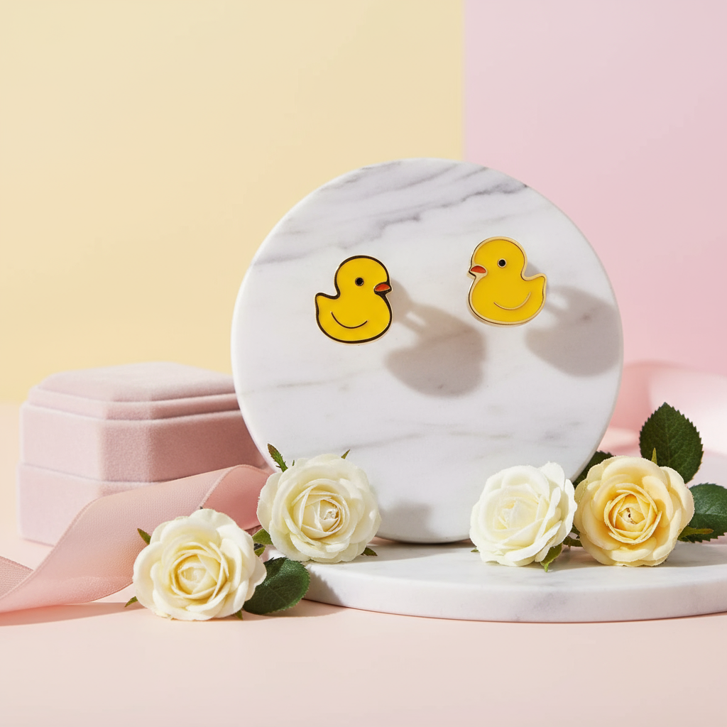 Oorbellen met een gele eend