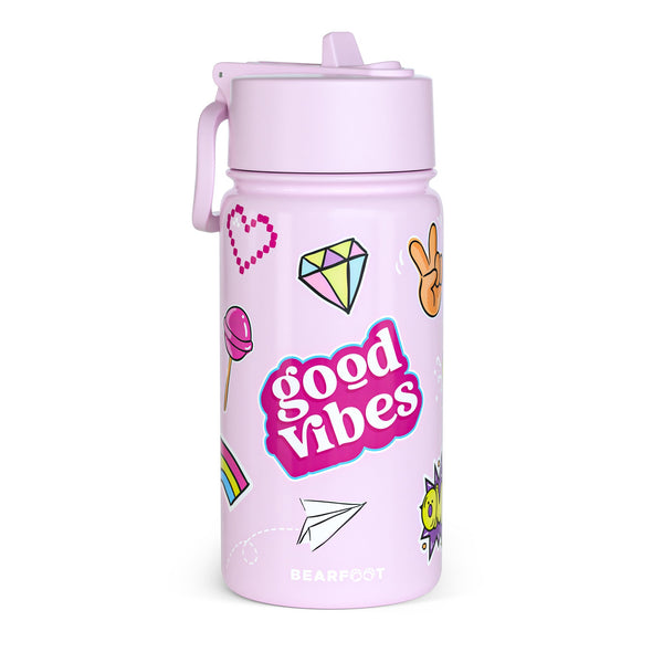 Thermo Kinder Trinkflasche Edelstahl - Sticker lila
