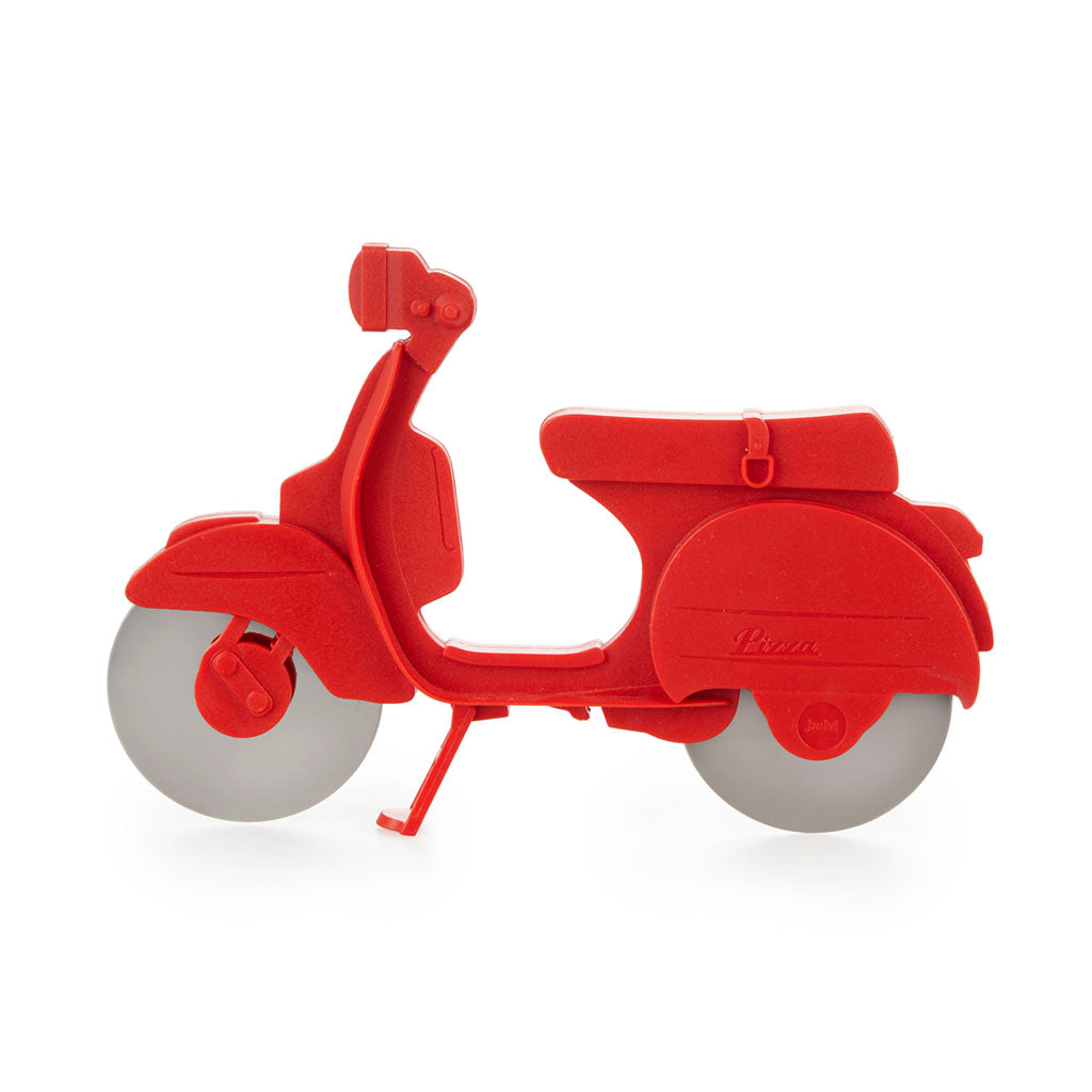Retro scooter met pizzawiel, rood