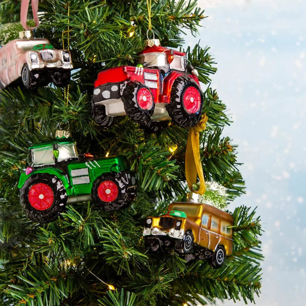 Groene tractor kerstbal